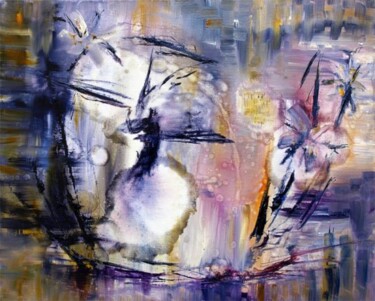 Peinture intitulée "L'ange du soir rêve…" par Muriel Cayet, Œuvre d'art originale, Huile