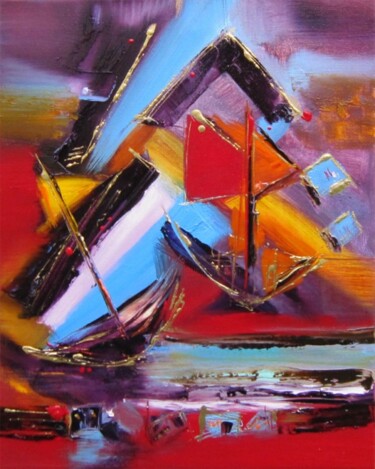 Painting titled "Flying boats" by Muriel Cayet, Original Artwork, Oil
