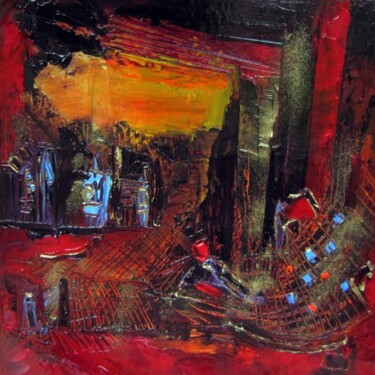 Malerei mit dem Titel "La scène de la bata…" von Muriel Cayet, Original-Kunstwerk, Öl