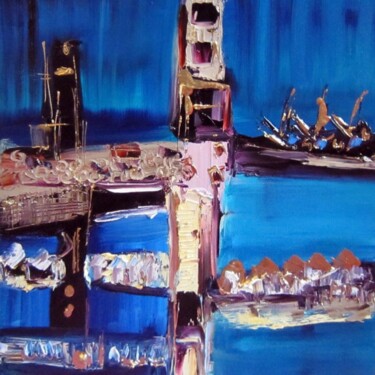 Peinture intitulée "Bleu nuit marine" par Muriel Cayet, Œuvre d'art originale, Huile