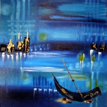Peinture intitulée "Madras en bleu" par Muriel Cayet, Œuvre d'art originale