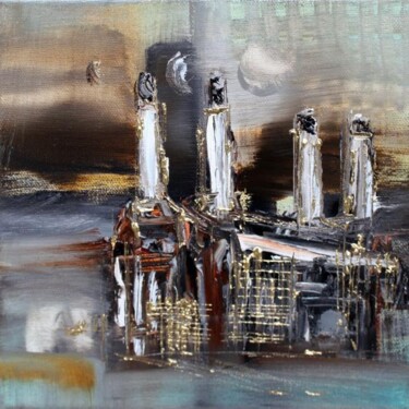 Peinture intitulée "L'usine électrique" par Muriel Cayet, Œuvre d'art originale, Huile
