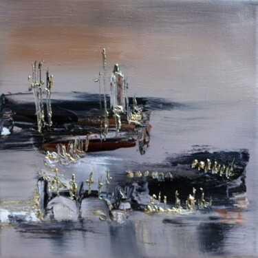 Painting titled "Grey marina II" by Muriel Cayet, Original Artwork, Oil