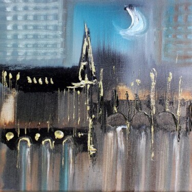 Peinture intitulée "La promenade de nuit" par Muriel Cayet, Œuvre d'art originale, Huile