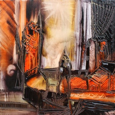 Peinture intitulée "Extérieur théâtre 2…" par Muriel Cayet, Œuvre d'art originale, Huile
