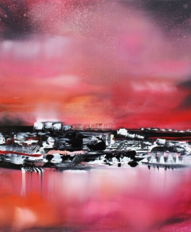 Peinture intitulée "Le lac rose" par Muriel Cayet, Œuvre d'art originale