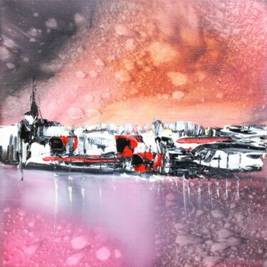 Peinture intitulée "Sweet pink village" par Muriel Cayet, Œuvre d'art originale