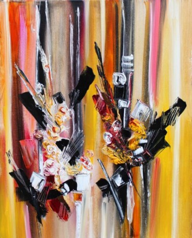 Peinture intitulée "Fleurs Bayadères" par Muriel Cayet, Œuvre d'art originale, Huile