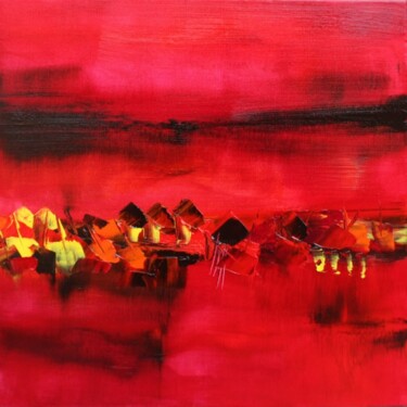 Painting titled "Horizon rouge III" by Muriel Cayet, Original Artwork, Acrylic
