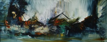 Peinture intitulée "Crépuscule d'orage" par Muriel Cayet, Œuvre d'art originale