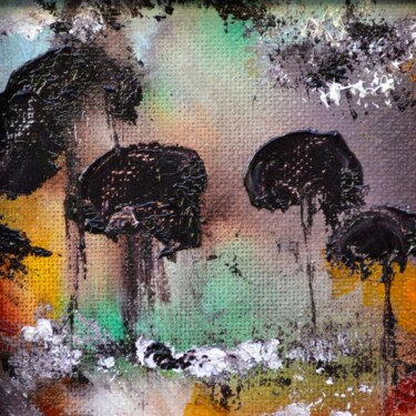 Peinture intitulée "Les pins de février" par Muriel Cayet, Œuvre d'art originale