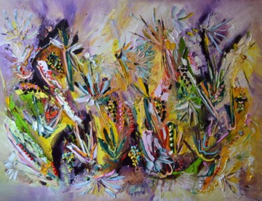 Painting titled "Les pétales" by Muriel Cayet, Original Artwork, Oil