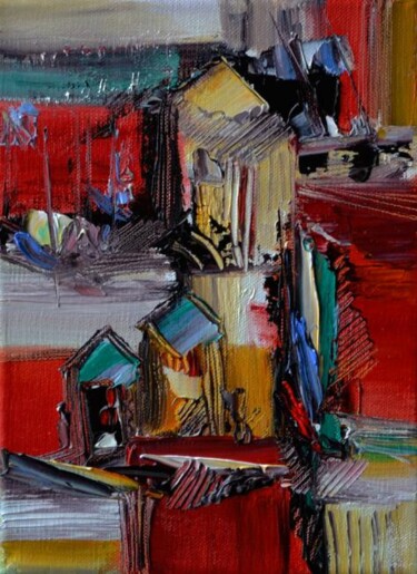 Painting titled "Balnéaire-cabane" by Muriel Cayet, Original Artwork, Oil