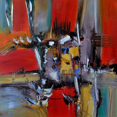 Peinture intitulée "La barrière rouge" par Muriel Cayet, Œuvre d'art originale, Huile