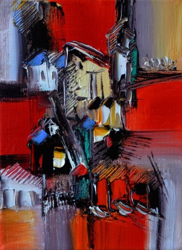 Peinture intitulée "La maison jaune de…" par Muriel Cayet, Œuvre d'art originale, Huile