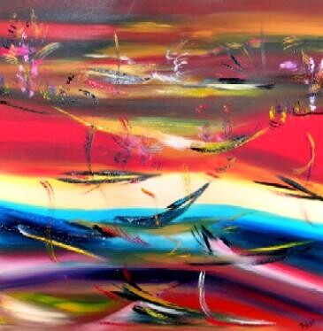 Peinture intitulée "Rayon rouge" par Muriel Cayet, Œuvre d'art originale