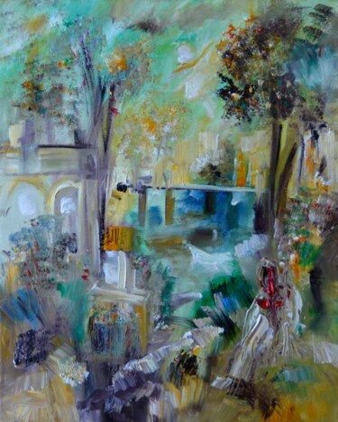 Malerei mit dem Titel "Tempête au ruban ro…" von Muriel Cayet, Original-Kunstwerk