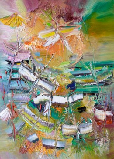 Peinture intitulée "La côte verte 2012" par Muriel Cayet, Œuvre d'art originale, Huile