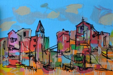 Peinture intitulée "Village de guingois" par Muriel Cayet, Œuvre d'art originale