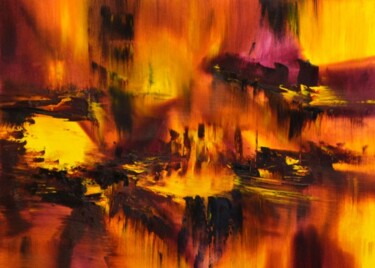 Картина под названием "Les feux du solstice" - Muriel Cayet, Подлинное произведение искусства, Масло