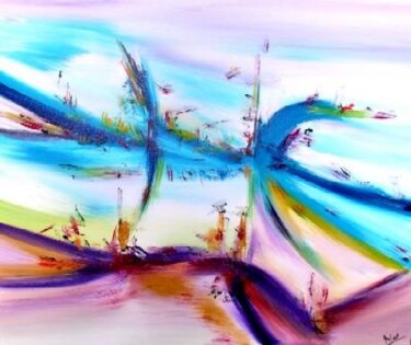 Peinture intitulée "La ligne bleue- oeu…" par Muriel Cayet, Œuvre d'art originale