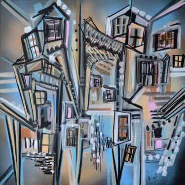 Peinture intitulée "Le quartier cossu" par Muriel Cayet, Œuvre d'art originale