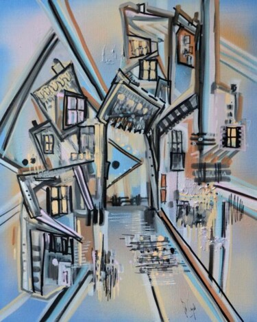 Peinture intitulée "Le quartier de la g…" par Muriel Cayet, Œuvre d'art originale