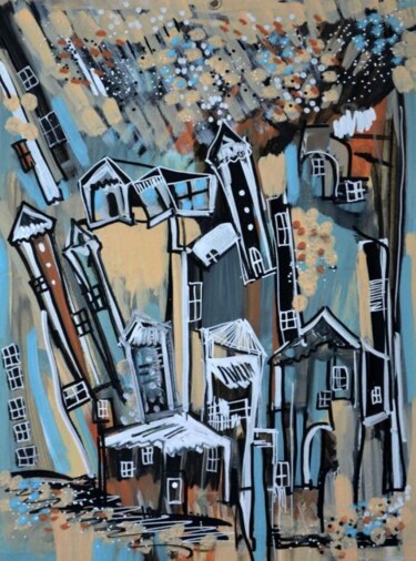 Peinture intitulée "Le quartier II" par Muriel Cayet, Œuvre d'art originale