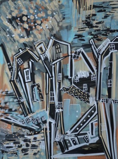 Painting titled "Le quartier IV" by Muriel Cayet, Original Artwork