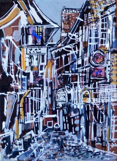 Peinture intitulée "La rue" par Muriel Cayet, Œuvre d'art originale