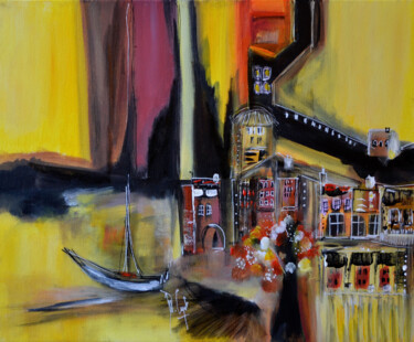 Painting titled "Ciudad de amarillo" by Muriel Cayet, Original Artwork