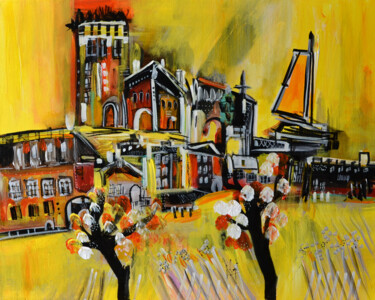 Peinture intitulée "Un village de la Dr…" par Muriel Cayet, Œuvre d'art originale