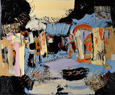 Картина под названием "Les maisons côtières" - Muriel Cayet, Подлинное произведение искусства