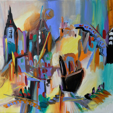 Peinture intitulée "Il porto de Genova" par Muriel Cayet, Œuvre d'art originale