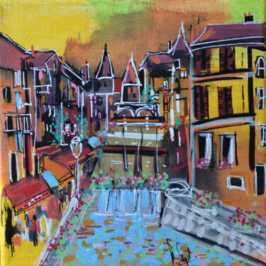 Peinture intitulée "Le canal au printem…" par Muriel Cayet, Œuvre d'art originale, Acrylique