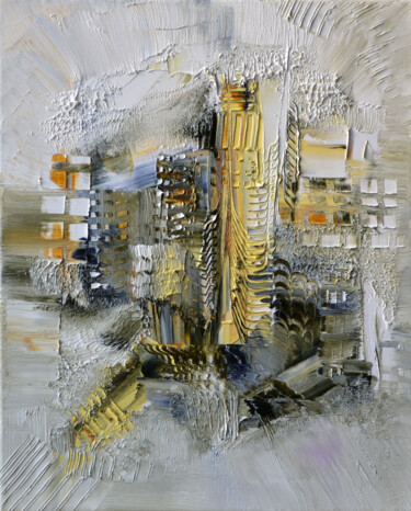 Painting titled "Un phare jaune" by Muriel Cayet, Original Artwork, Oil