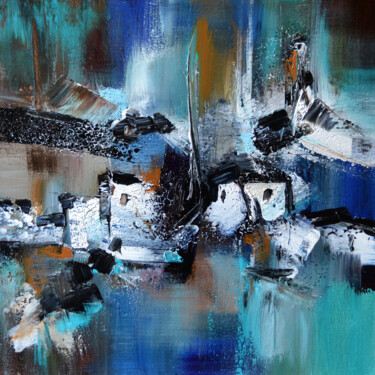 Peinture intitulée "La barque bleue" par Muriel Cayet, Œuvre d'art originale