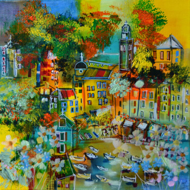 Pittura intitolato "La maison jaune" da Muriel Cayet, Opera d'arte originale