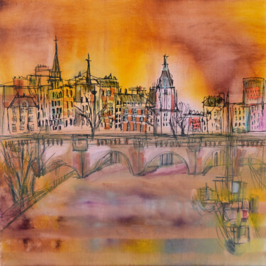 Peinture intitulée "Paris-brume" par Muriel Cayet, Œuvre d'art originale