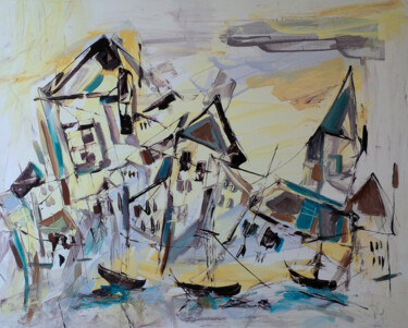 Painting titled "Le village aux souv…" by Muriel Cayet, Original Artwork