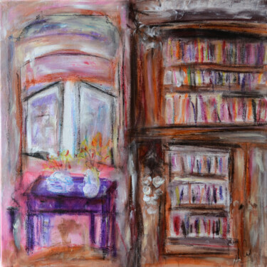 Peinture intitulée "La bibliothèque" par Muriel Cayet, Œuvre d'art originale
