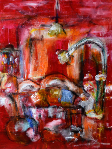 Peinture intitulée "La loge rouge" par Muriel Cayet, Œuvre d'art originale