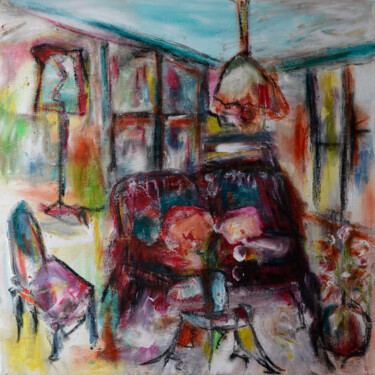 Peinture intitulée "Salon à la table ar…" par Muriel Cayet, Œuvre d'art originale