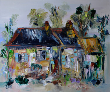 Painting titled "Chez les anciens" by Muriel Cayet, Original Artwork, Oil
