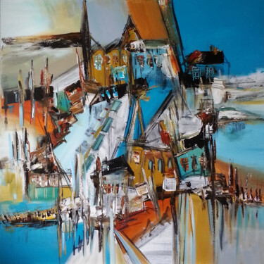 Pittura intitolato "Il borgo marinaro" da Muriel Cayet, Opera d'arte originale, Acrilico
