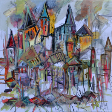 Painting titled "Des pays à l'ancien…" by Muriel Cayet, Original Artwork, Acrylic