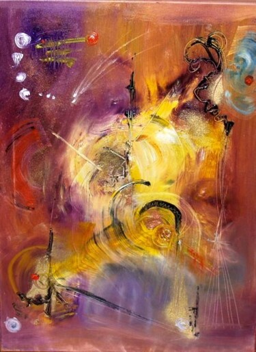 Peinture intitulée "Les électrons libres" par Muriel Cayet, Œuvre d'art originale