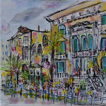 Painting titled "Rue des Théâtres" by Muriel Cayet, Original Artwork, Acrylic