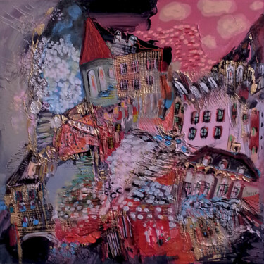 Painting titled "Les maisons rouges…" by Muriel Cayet, Original Artwork, Other