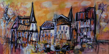 Peinture intitulée "Le hameau du quotid…" par Muriel Cayet, Œuvre d'art originale, Autre